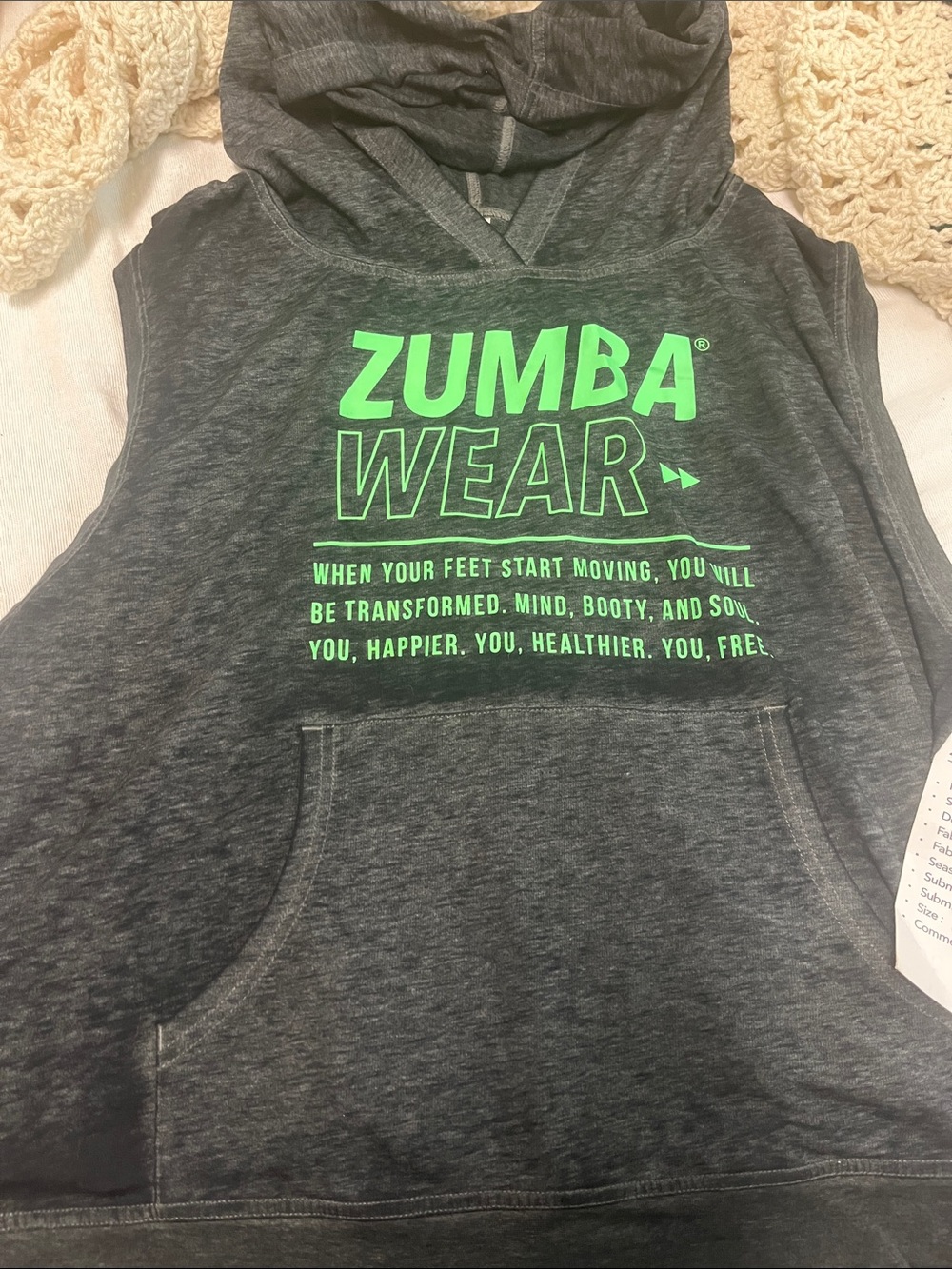 Zumba Fitness Dark Gray Sleeveless Hoodie with Neon Green Logo